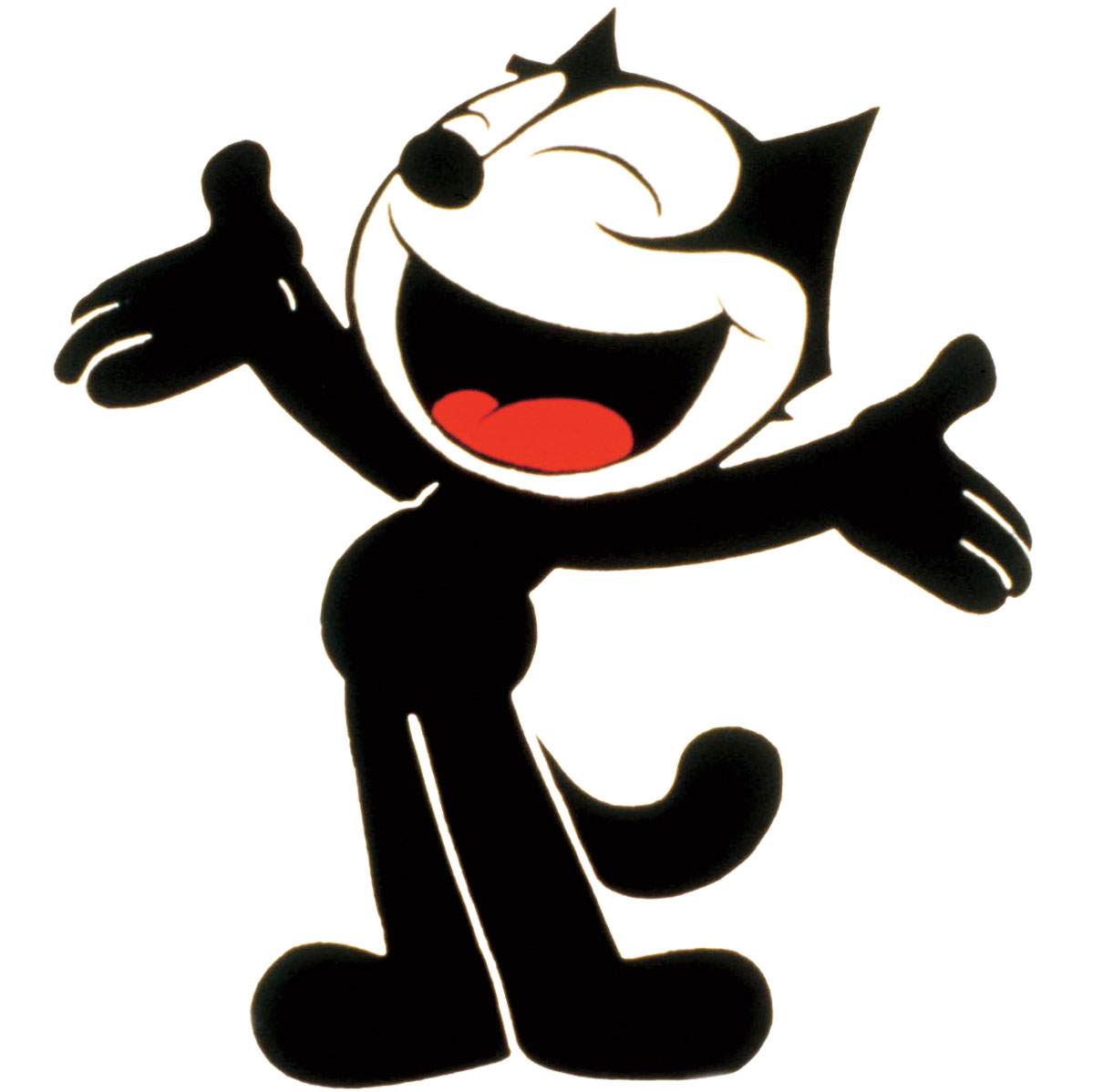 Felix the Cat smiles with his arms outstretched