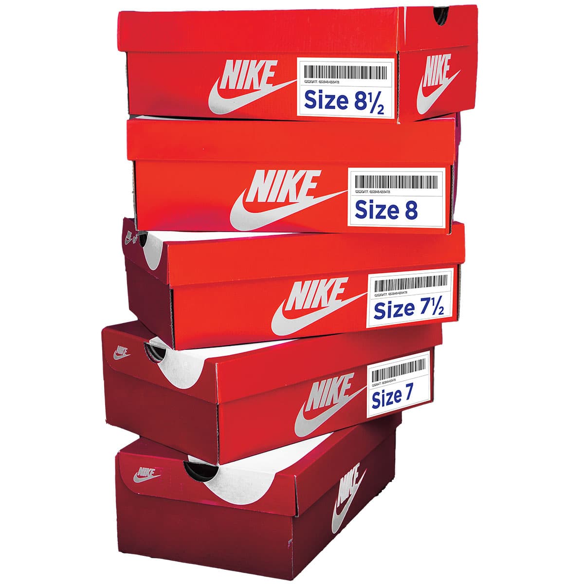 A stack of 5 Nike shoe boxes
