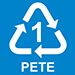 Image of a recycling symbol with text inside, "Pete"
