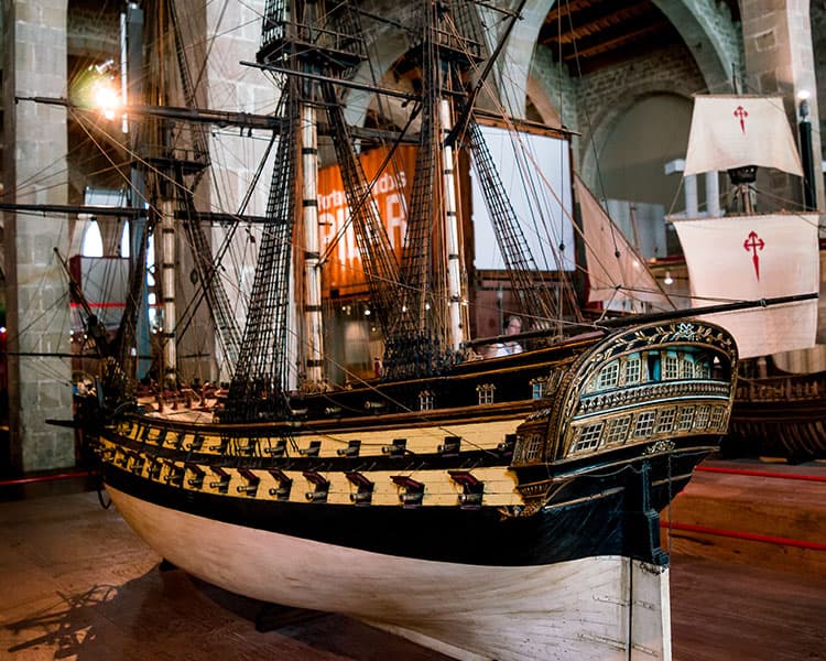 Old-time model of a ship indoors