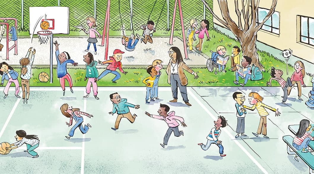 Illustration of kids playing outside for recess
