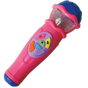 Image of a pink plastic toy microphone