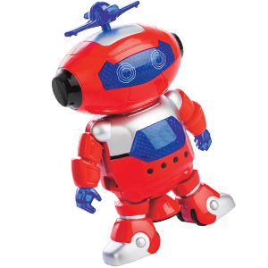 Image of a red plastic robot toy