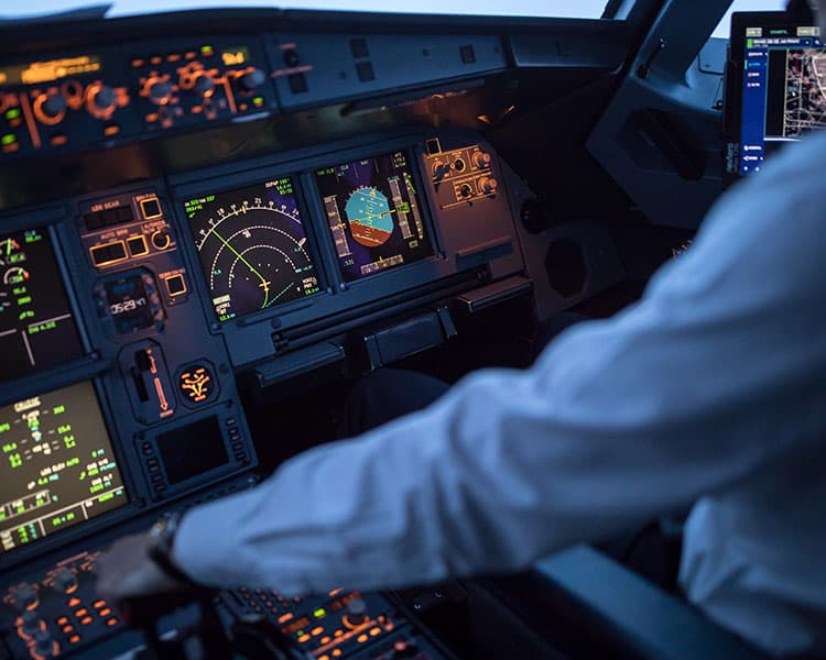 Image of the control screens of a plane