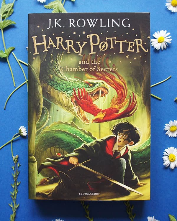 Book cover. Title, "Harry Potter and the Chamber of Secrets"